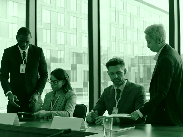 A small-business owner starting a funding request at a table
